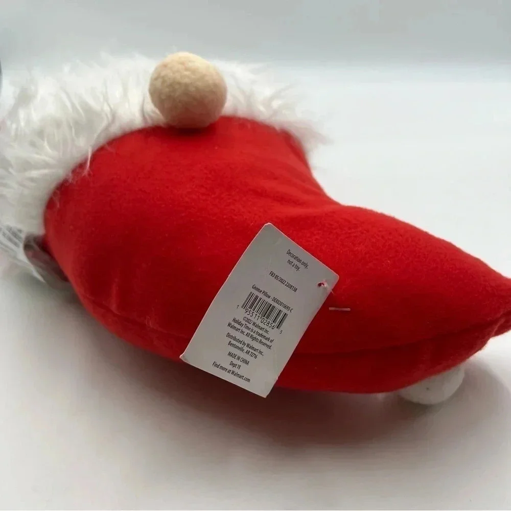SANTA GNOME Shaped Christmas Decorative‎ Holiday Time Pillow Red 14” NWT